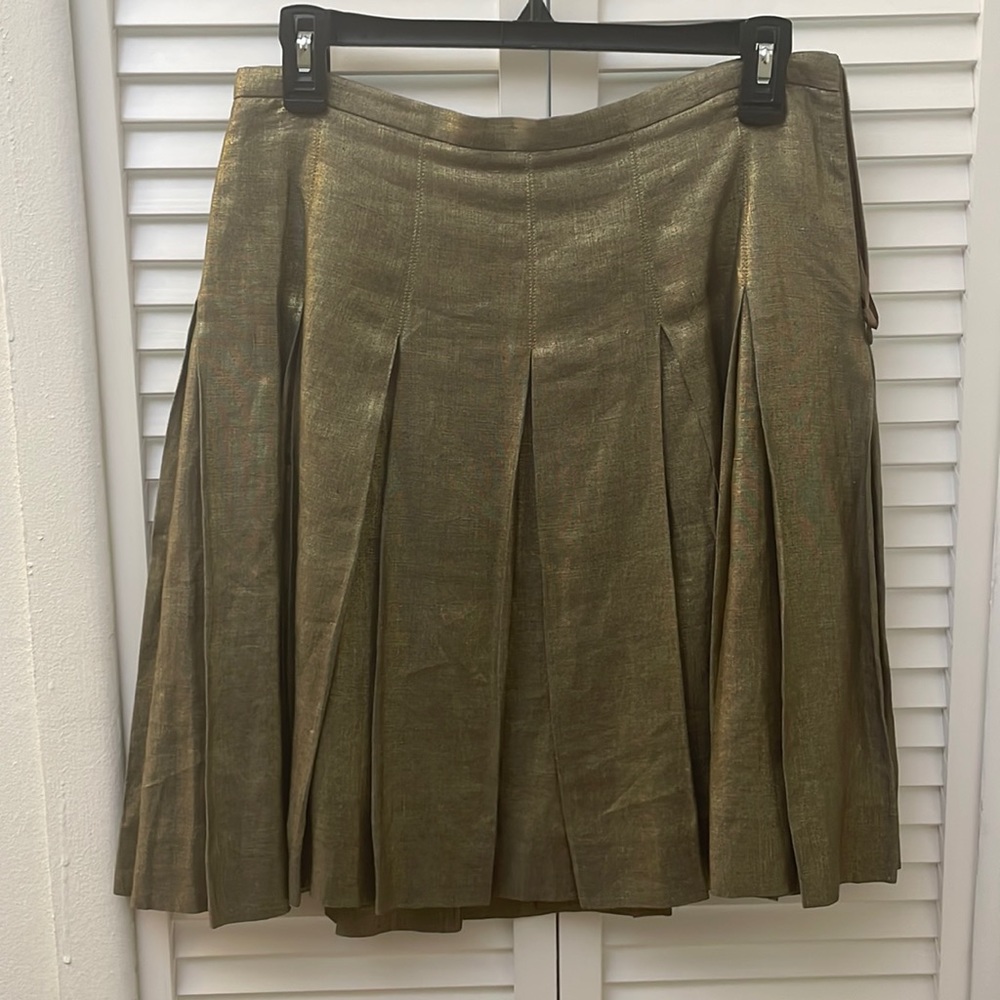 Burberry gold linen pleated skirt USA 4